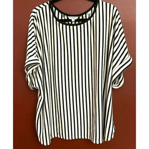 Max Studio London Women's Plus Size Black White Striped Blouse 2X Pullover NWOT - Picture 1 of 3
